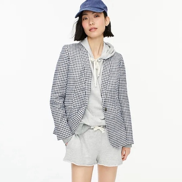 J.Crew Parke Blazer in Gingham Stretch Linen Navy White Jacket Women’s Size 8 - Picture 1 of 12